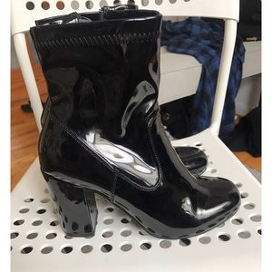 patent leather ankle booties